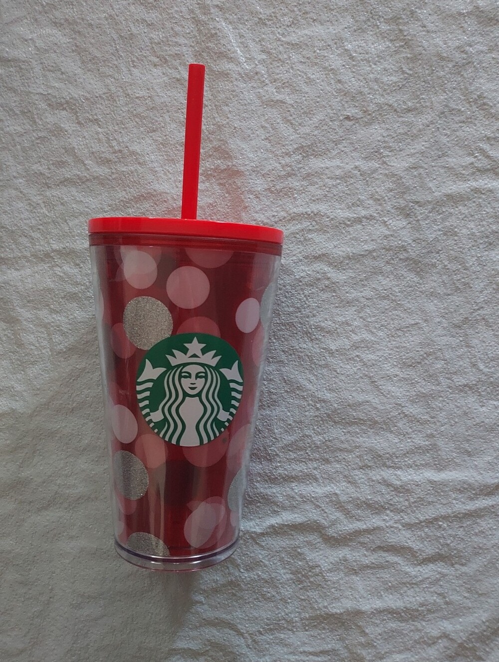 Starbucks Red and White Polka Dot Tumbler with Red Lid and Straw